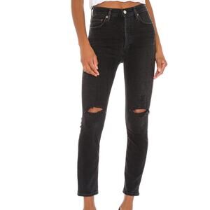 Agolde Nico High Rise Slim Denim Jeans Cotton Stretch Destroyed Button Fly 26